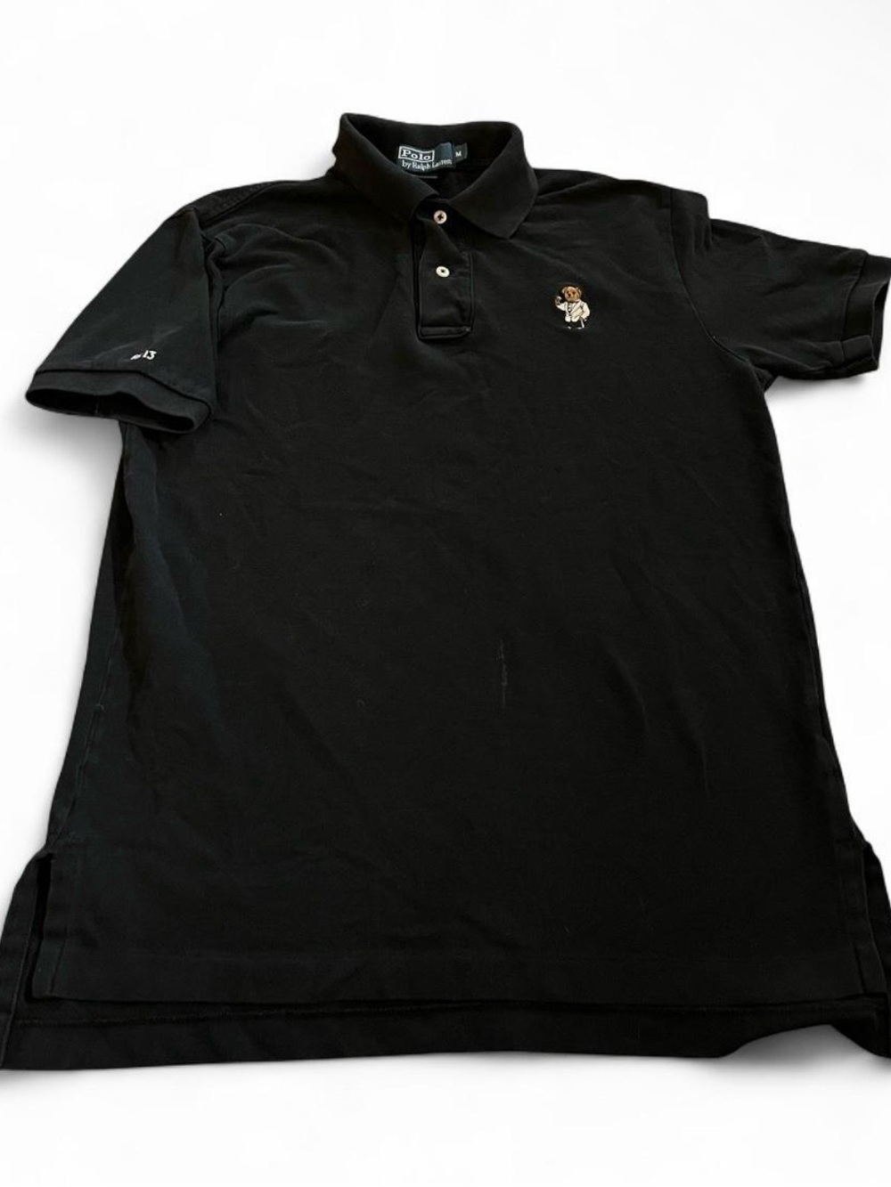 Men’s Vintage Polo Ralph Lauren Black Embroidered Tuxedo Bear Polo Shirt Size M.